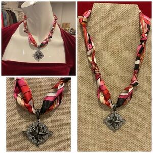 Embellished Compass Pendant Scarf Necklace